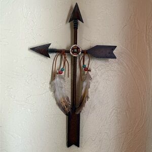 Rustic Arrow Wall Decor with Feathers